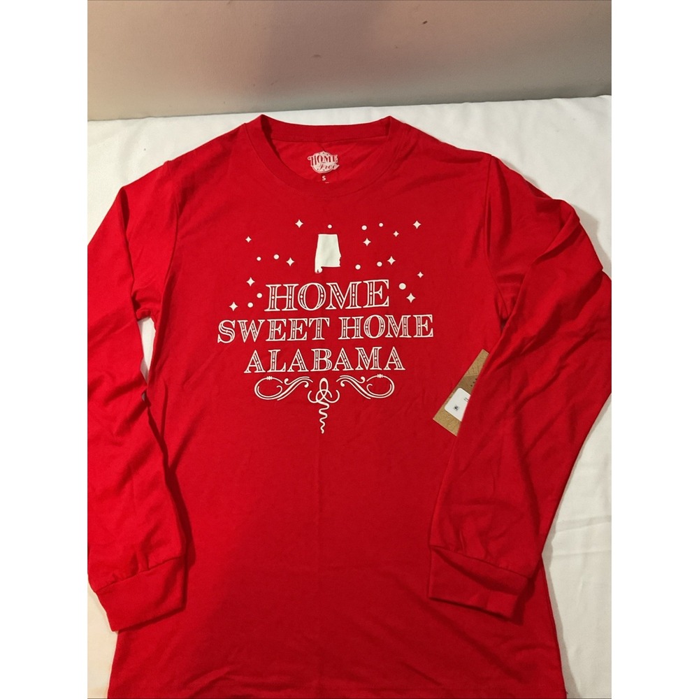 Home Free State of Alabama❤️ Shirt Women Small Red Ringer Tee Long ‎ Sleeve H44